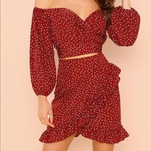She in red polka dot wrap 2 piece set !
